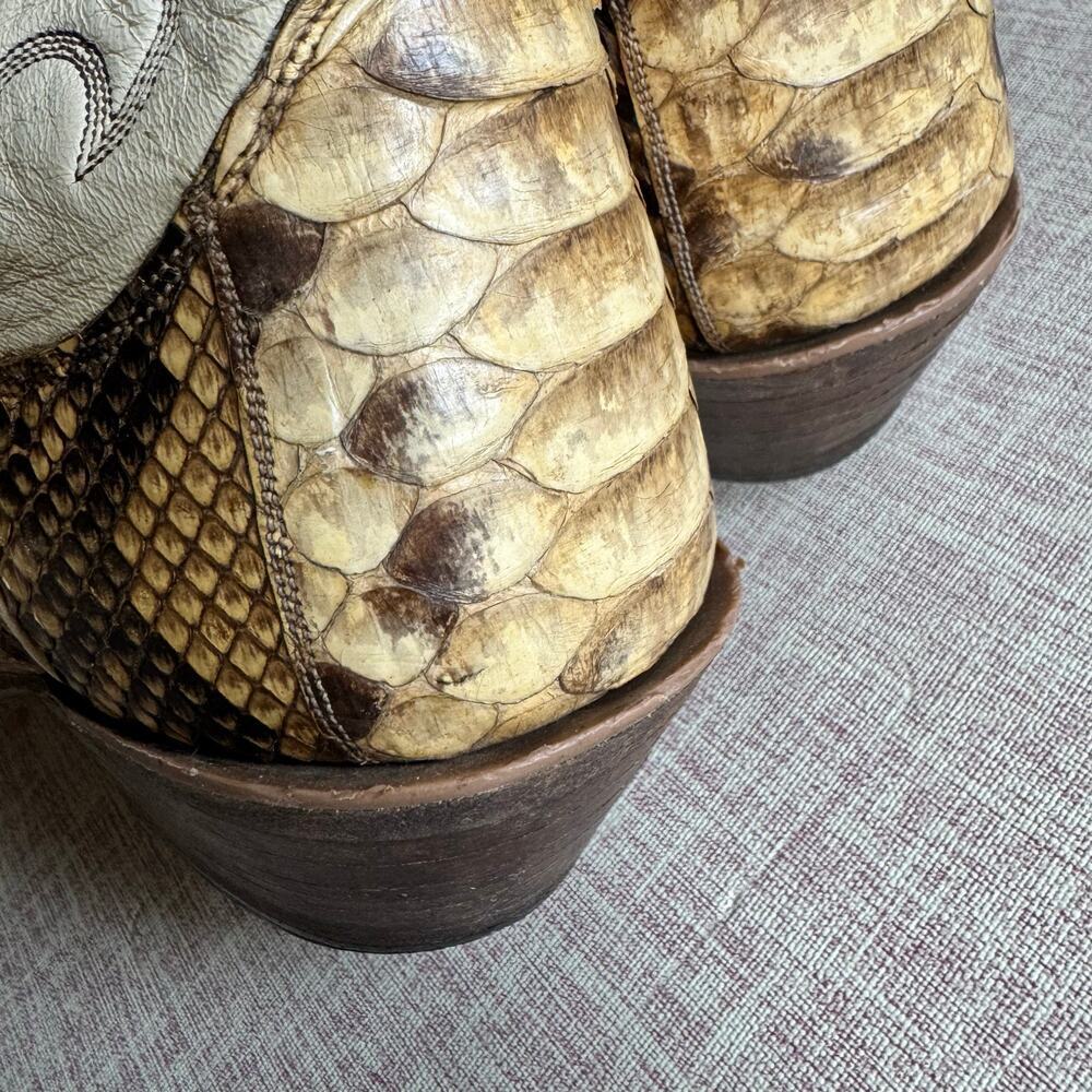 Olathe Boot Co. Two Tone Python Snakeskin Western… - image 8